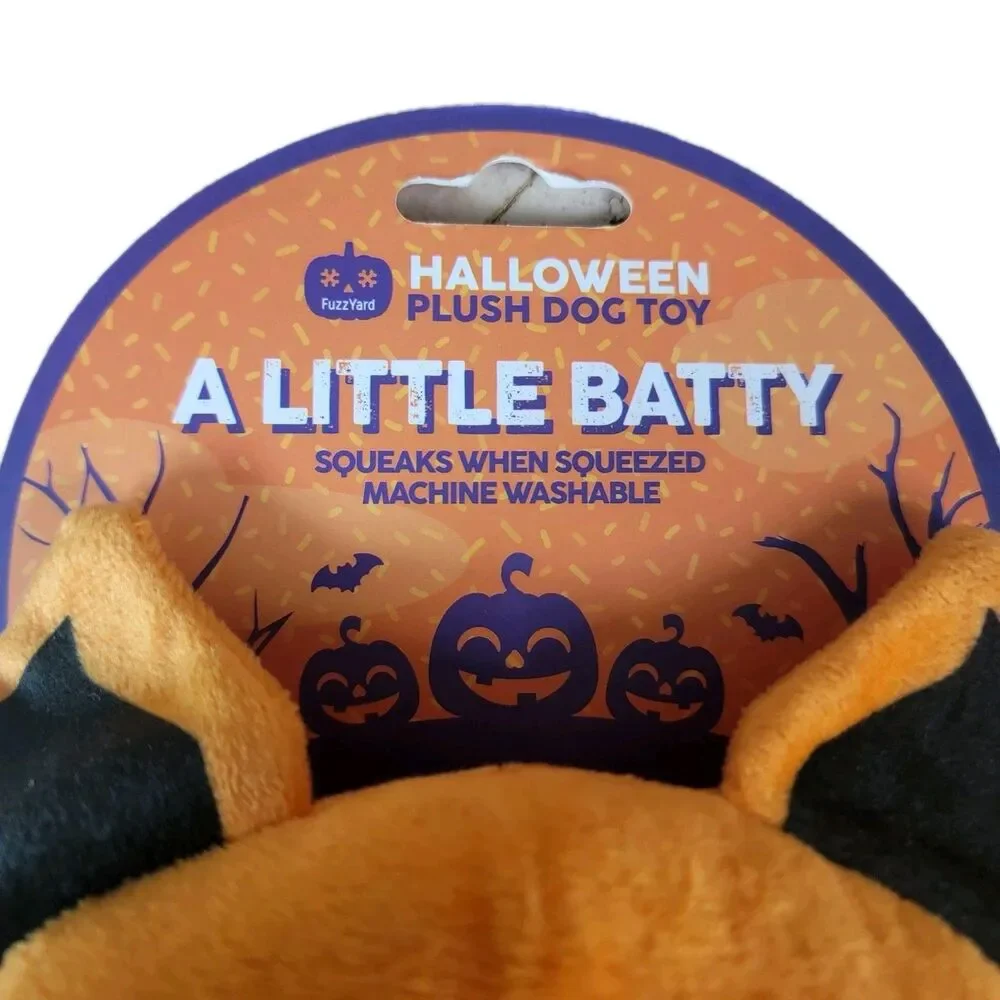 Halloween Bat Dog Toy Plush A Little Batty Squeaky Orange Black NWT